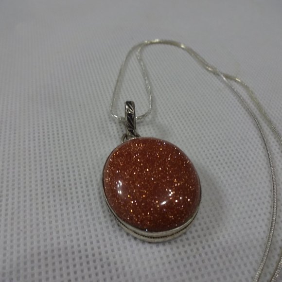 Sparkling "GOLD SUNSTONE" Handmade Sterling Pendant on a 18" Chain #394A - Picture 2 of 3
